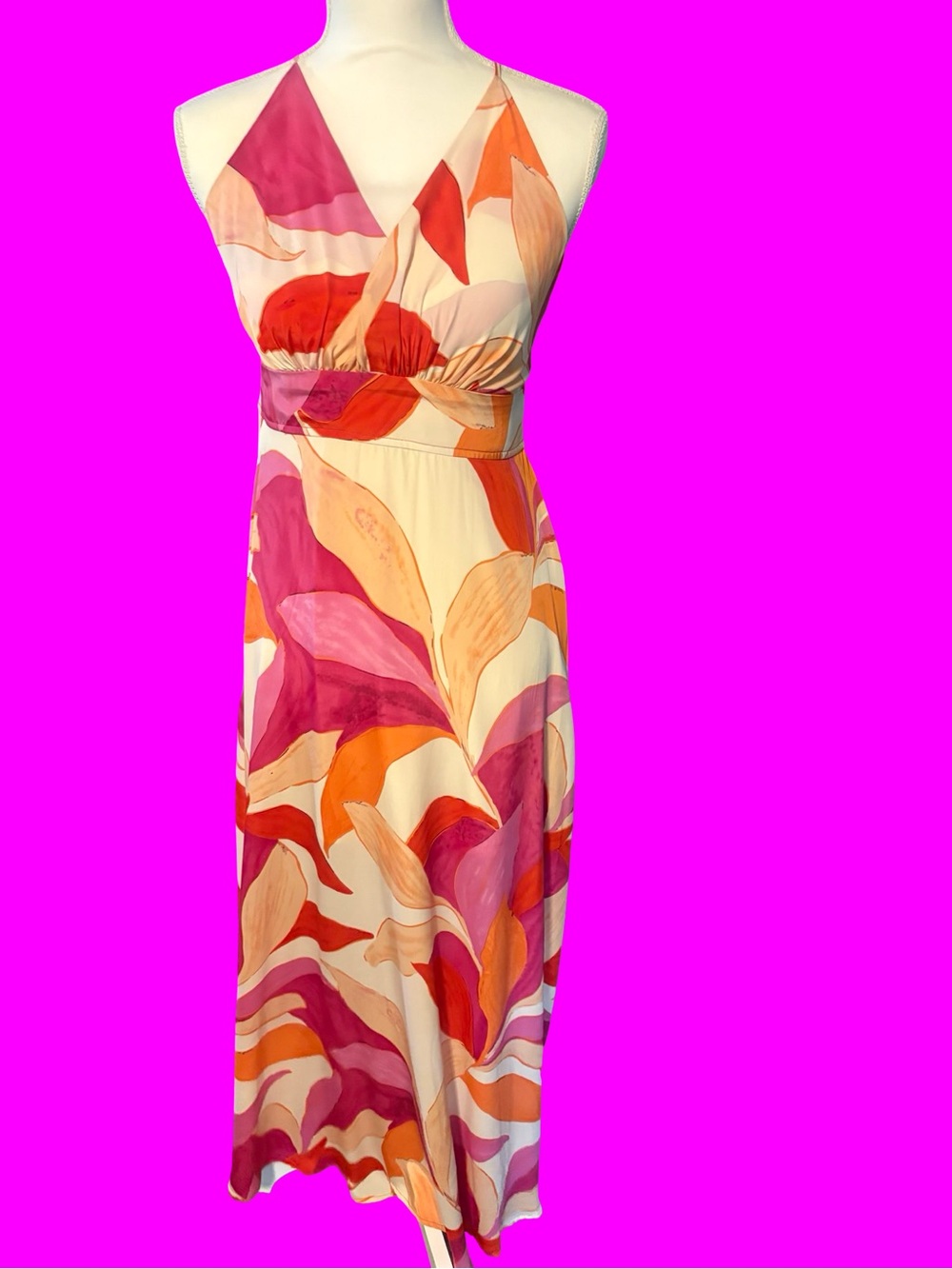 Aakaa IVY BOUTIQUE Pink Coral Blossom Floral Halter Maxi Dress NWT Size L